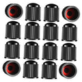 Black tire valve stem caps 24-pack with red rubber sealing ring, multiple angles