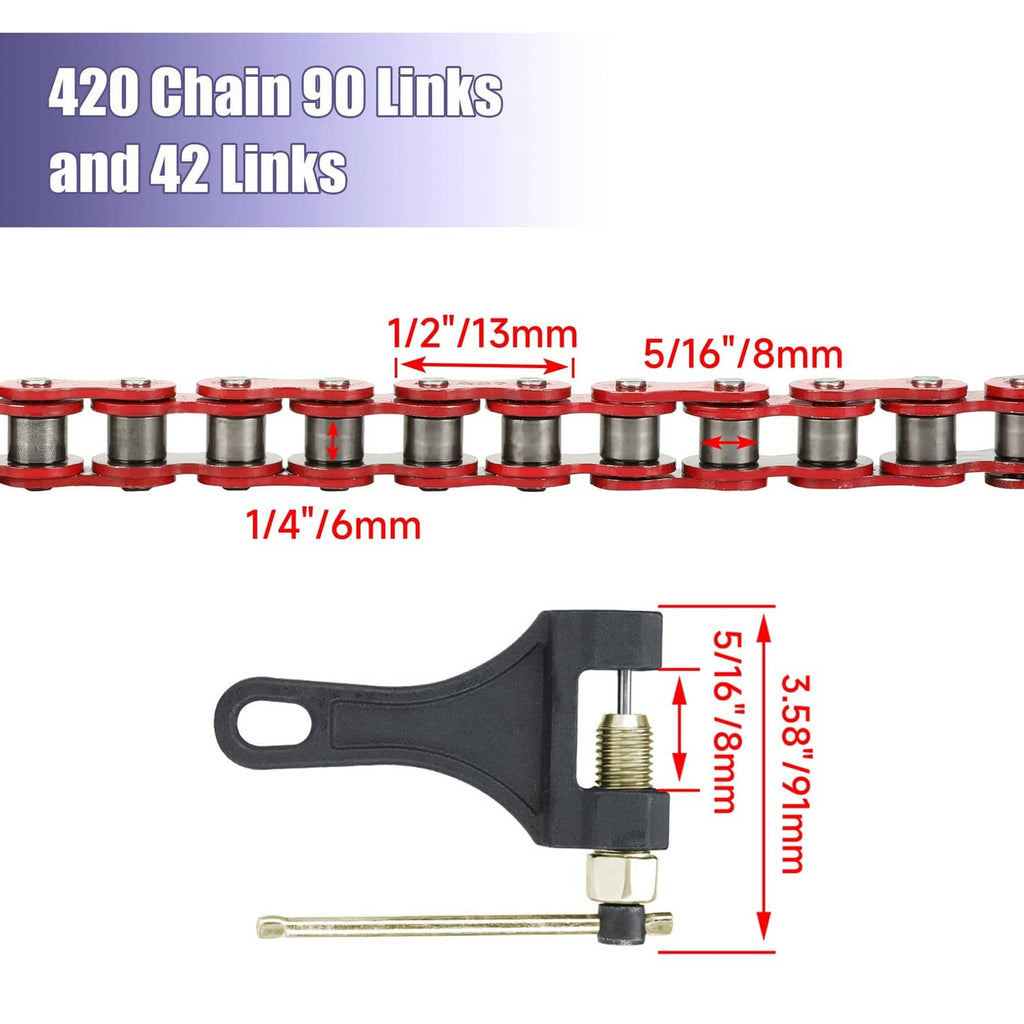 420 chain links and included parts dimensions with measuring labels on diagram
