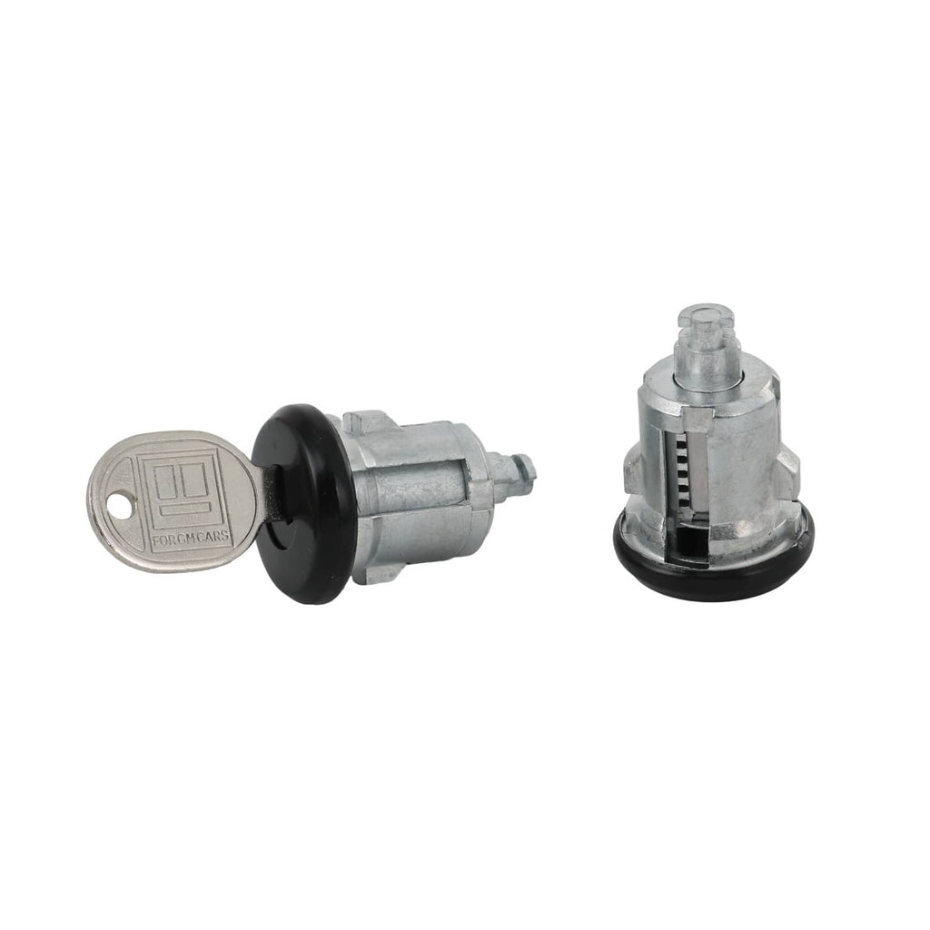 Lock cylinder set with two keys and two cylinders with black and silver housings