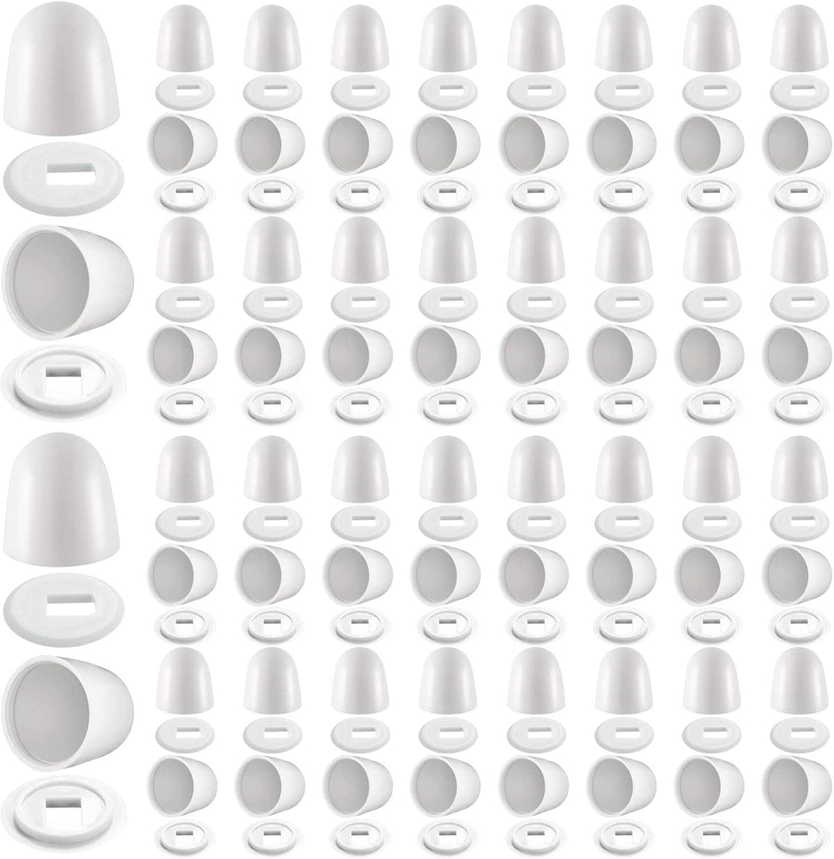 Package view: universal push-on toilet bolt caps, round plastic covers set (white)