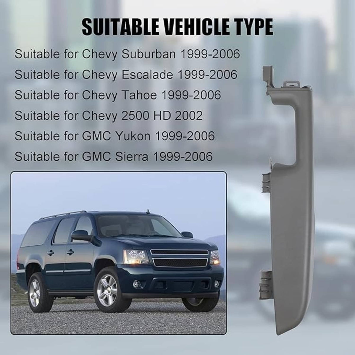 Door armrest handle, light gray plastic, end bracket with mounting hooks