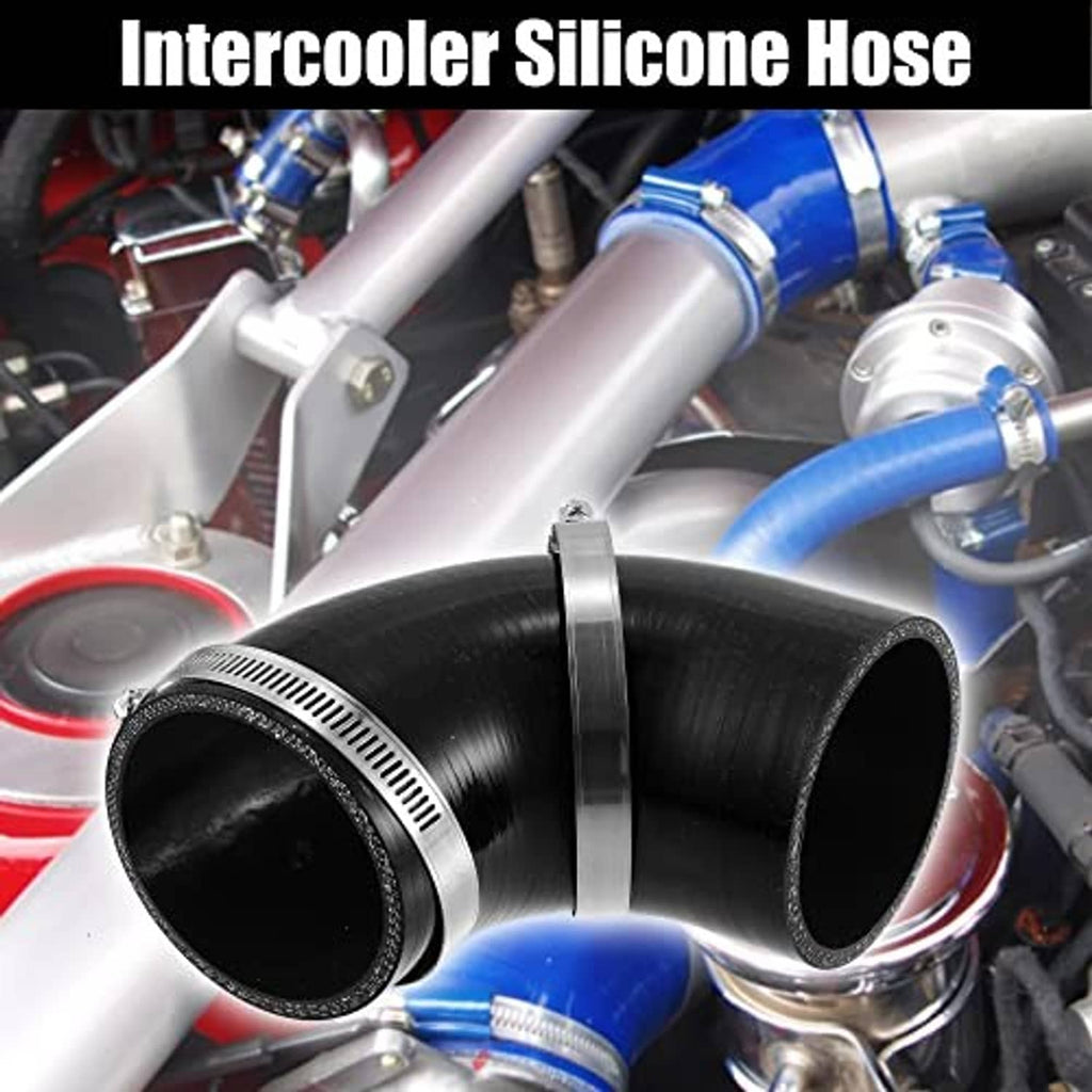 Black silicone 90-degree elbow reducer hose, 76mm (3 in), for intercooler piping