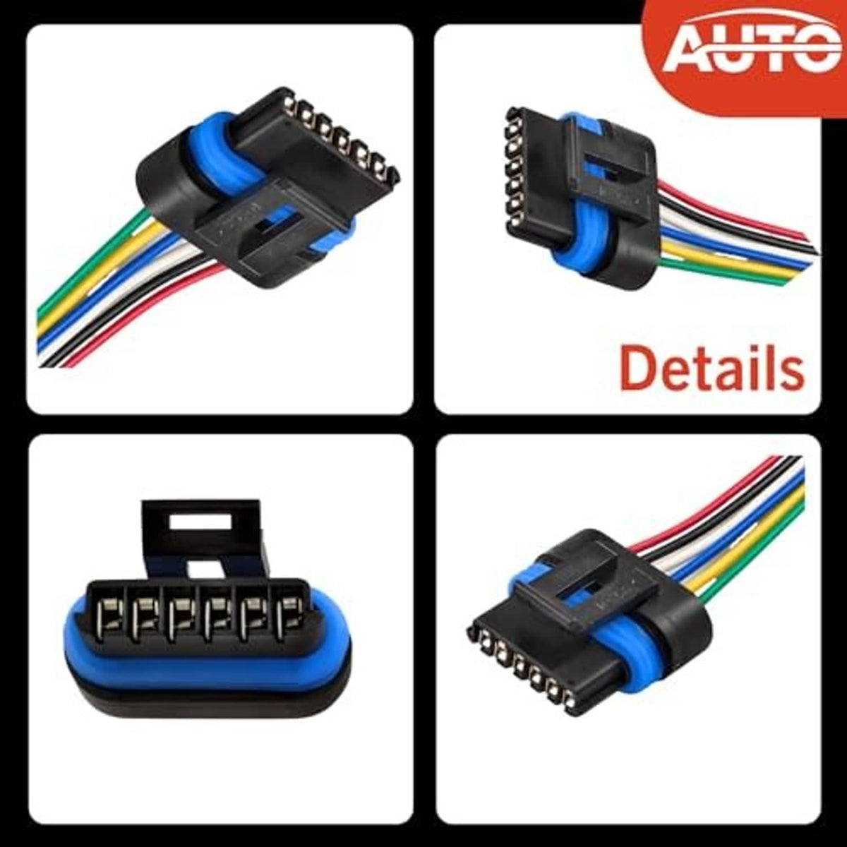 Throttle sensor connector kit with 6-pin plug, blue seal, and multicolor pre-wired leads