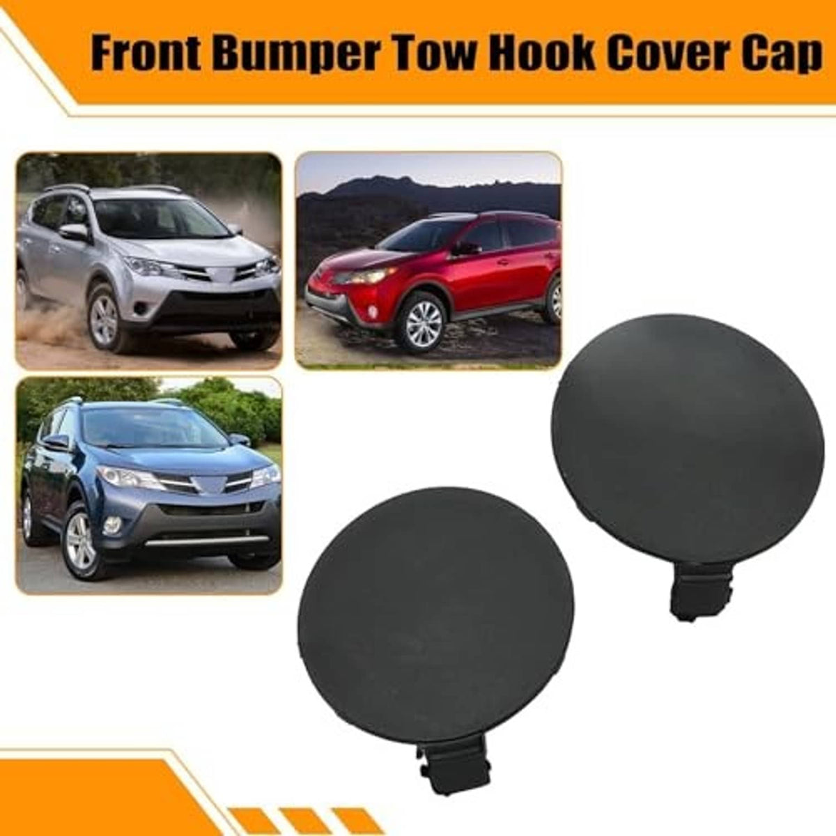 Front bumper tow hook cover caps set, black round caps for car front bumper
