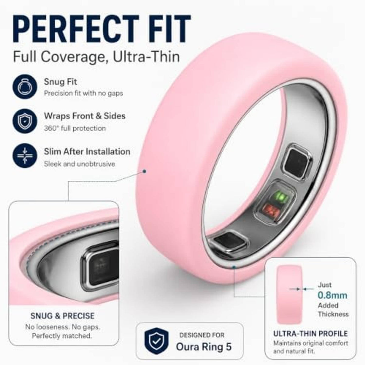 Pink ultra-thin silicone ring cover with snug fit and full side protection