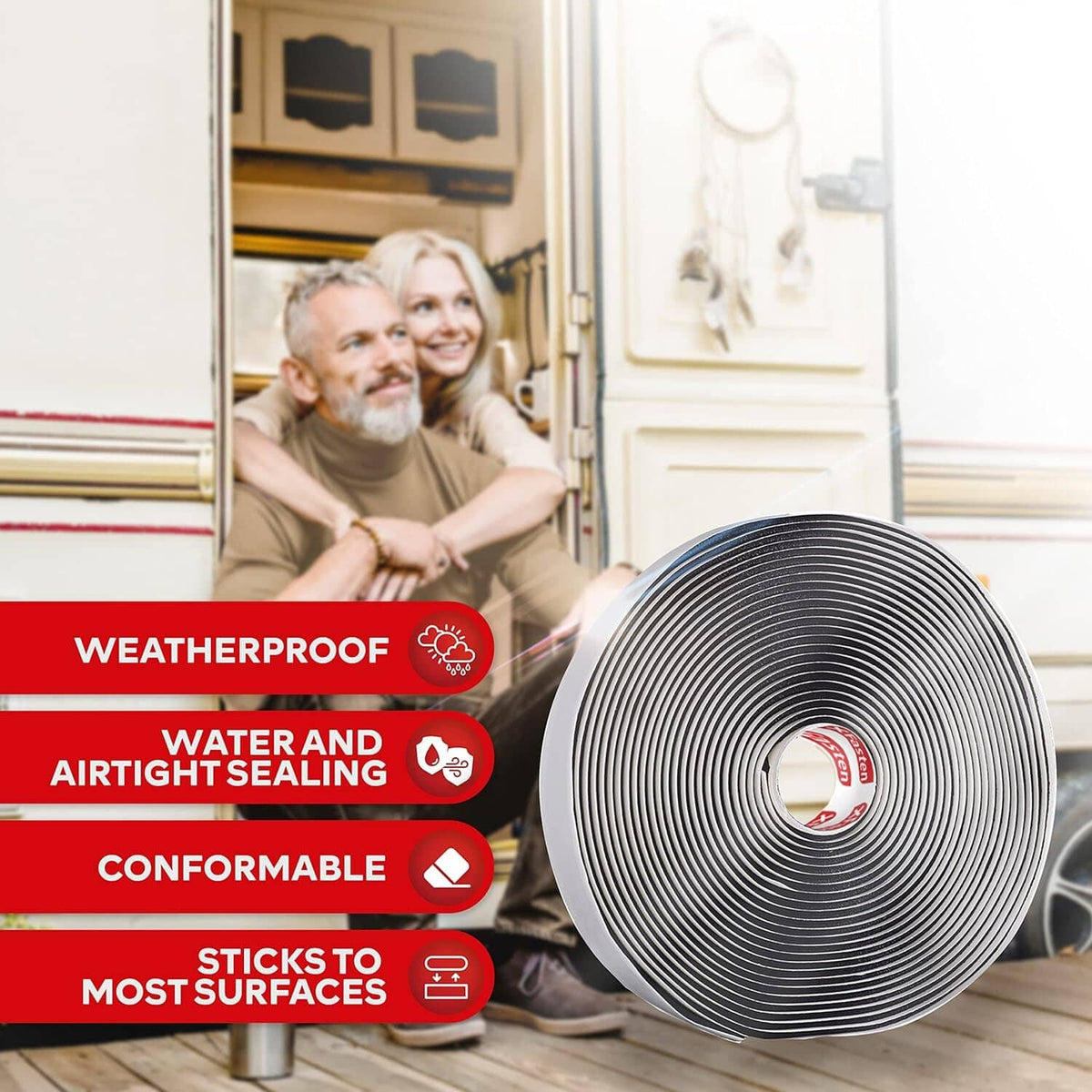 Butyl sealing tape roll, black 3/4 in x 45 ft, weatherproof water and air sealing