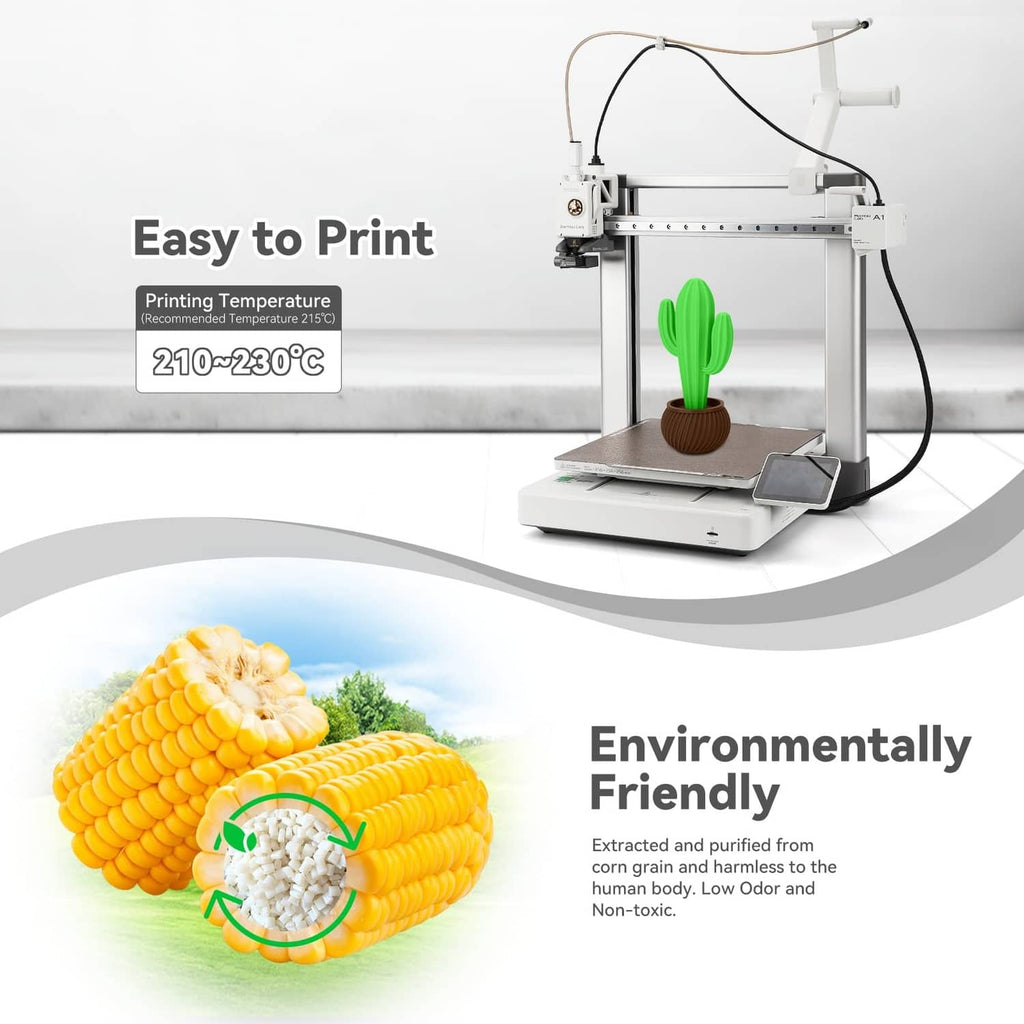 3D printer producing a green cactus model on the build plate