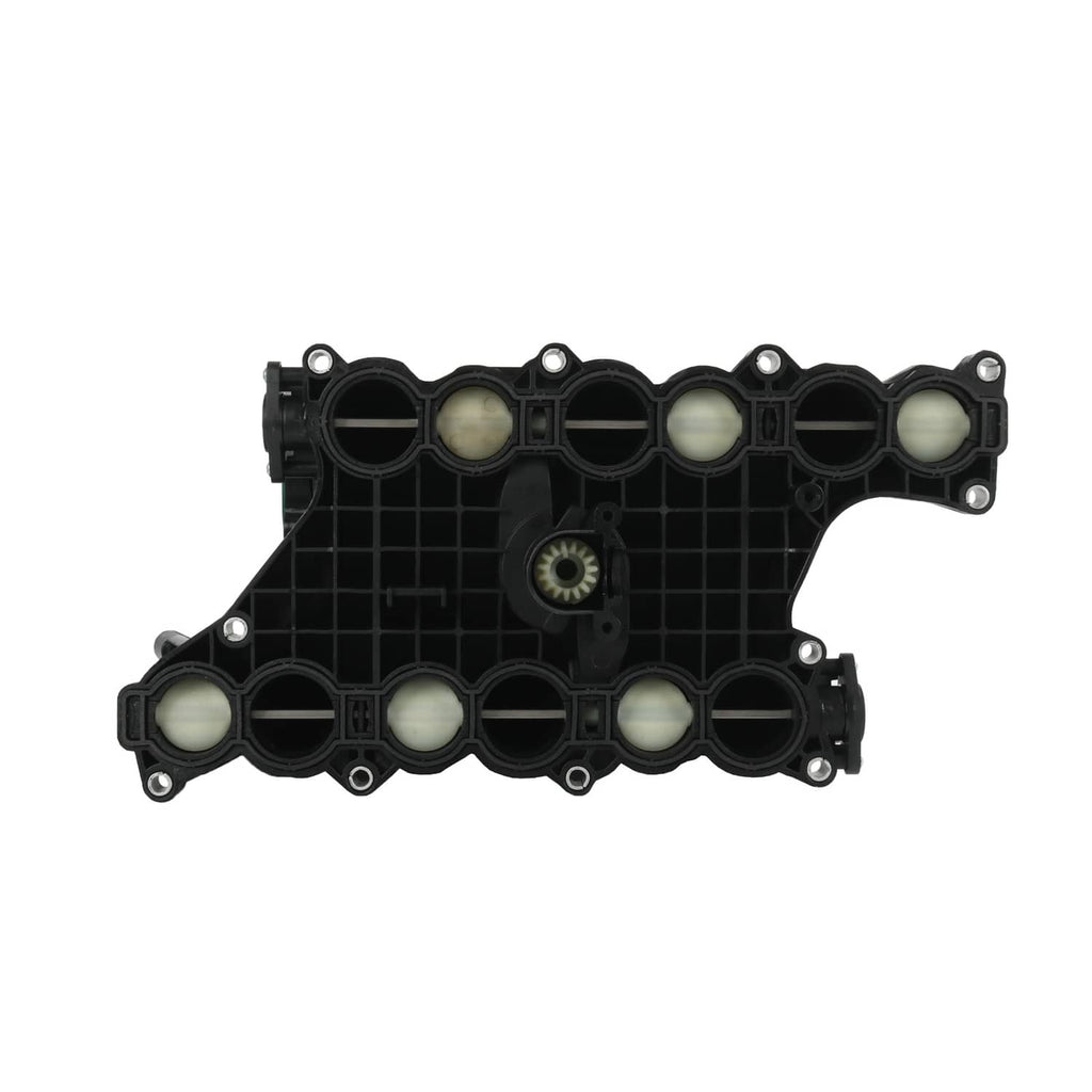 Black intake manifold gasket plate with multiple circular ports and mounting holes