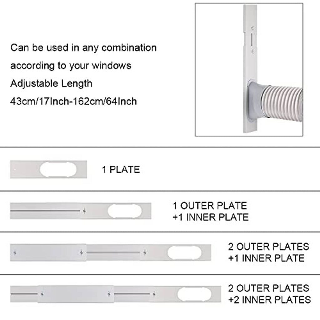 Adjustable window kit plates and white exhaust hose section, plus component plate set