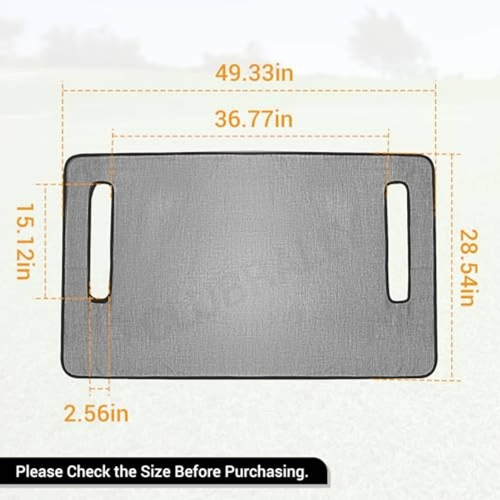 Gray seat cover blanket template with side openings, two carry handles