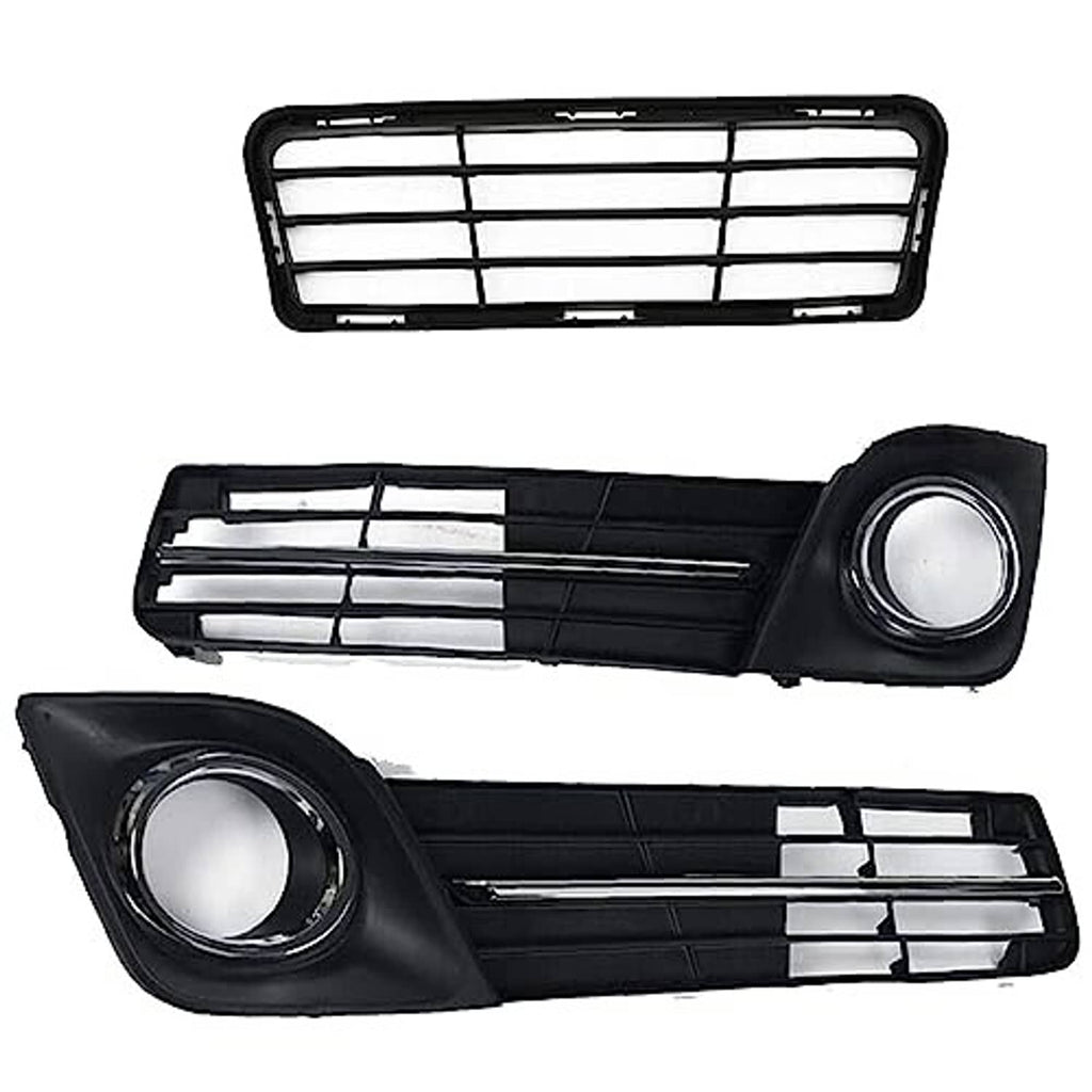 Front bumper grille and fog lamp bezel kit, black housing with chrome horizontal slats