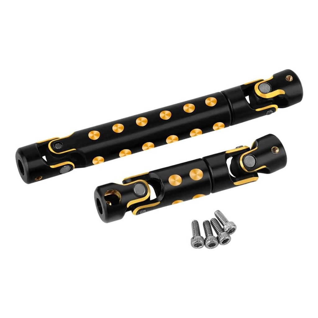 RC brass drive shaft set with black body, orange dot accents, and mounting screws