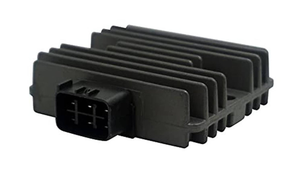 Black voltage regulator rectifier side view with multi-pin connector port