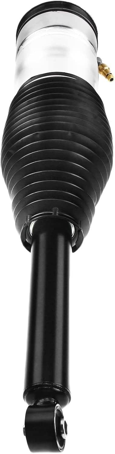 Rear air suspension strut with black ribbed sleeve and extended black shock rod