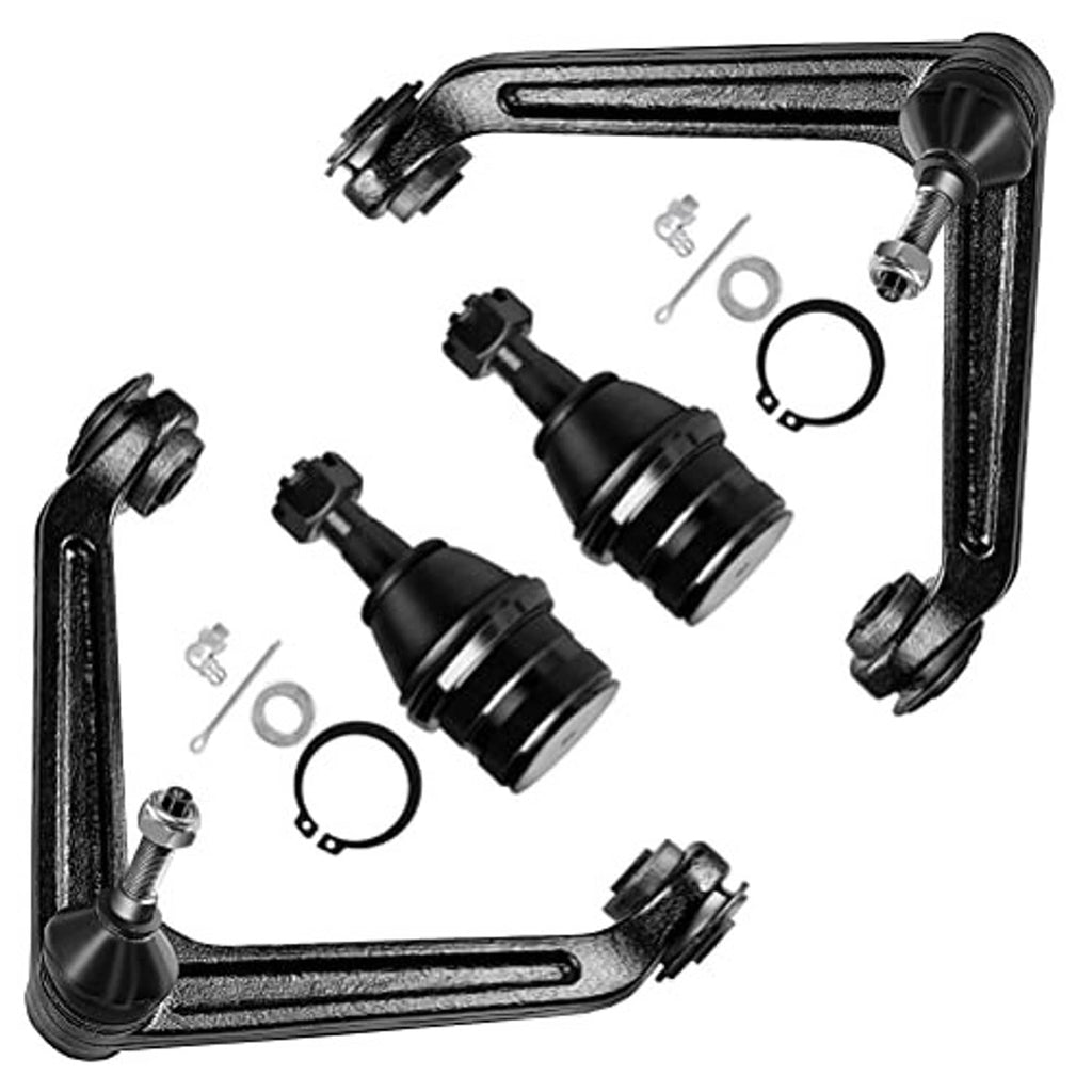 Front suspension control arm and ball joint kit, black bushings, brackets, and mounting parts