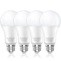 Four frosted A21 LED light bulbs with E26 screw bases, daylight white style.