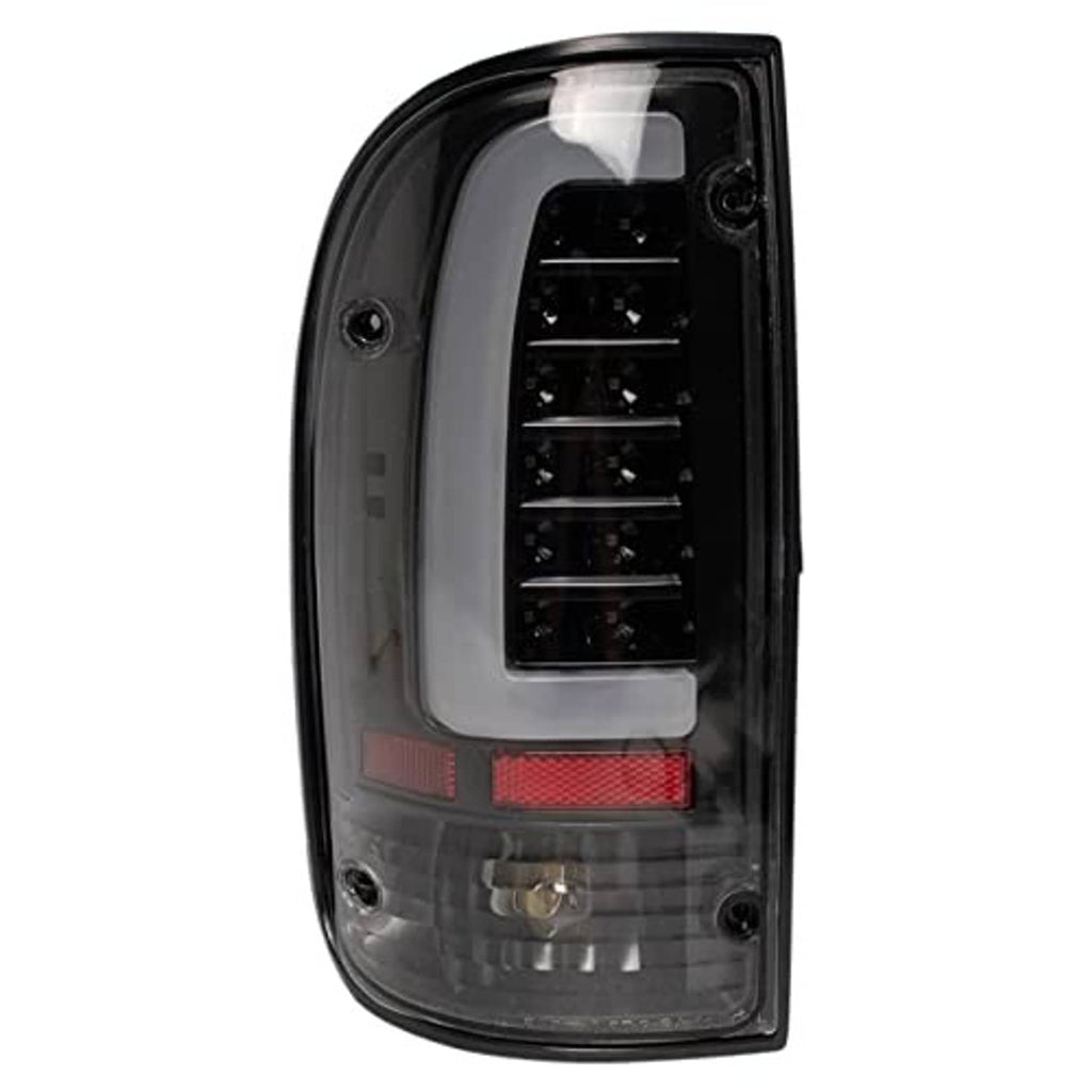 Single LED tail light with black housing and clear lens, red section and smoked center