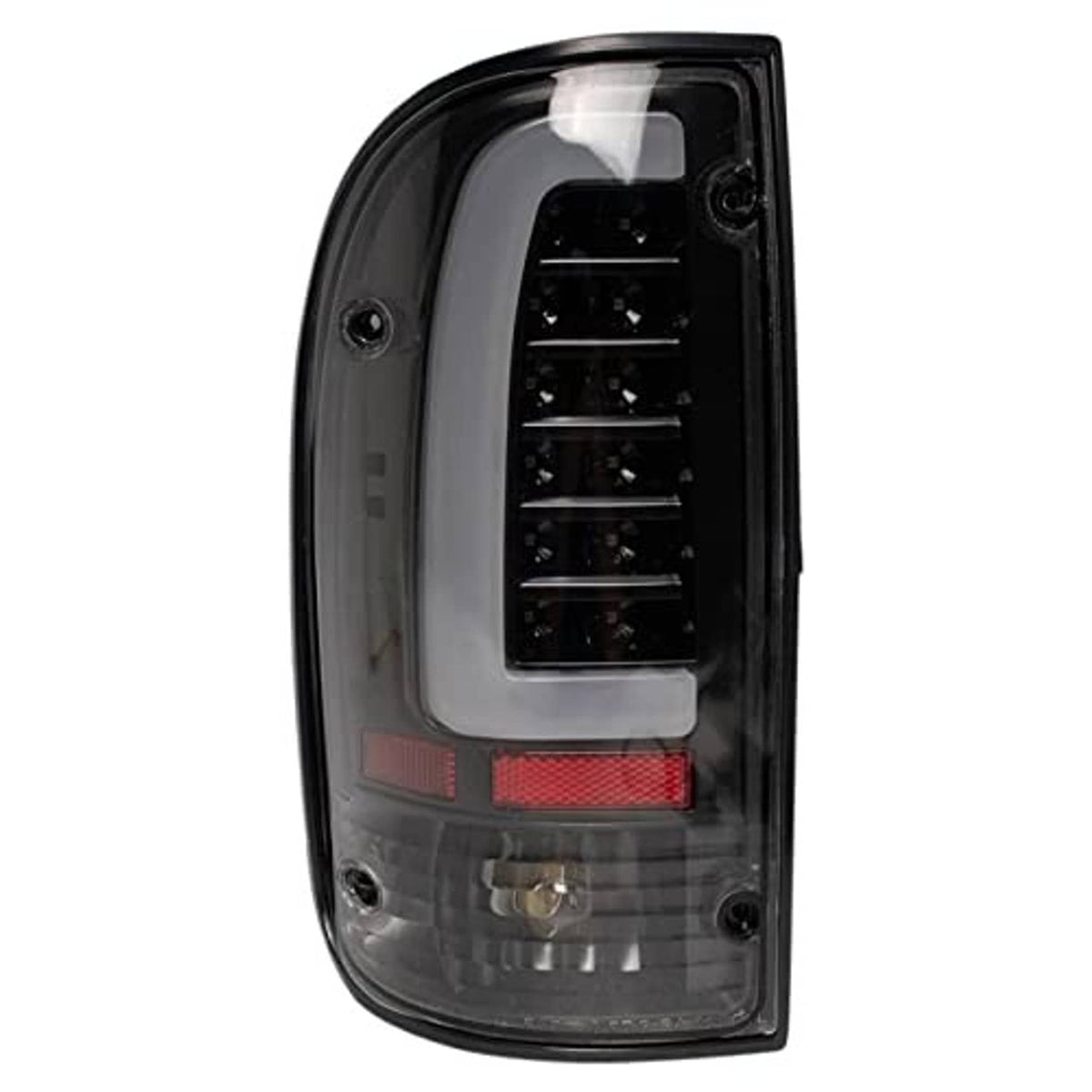 Single LED tail light with black housing and clear lens, red section and smoked center