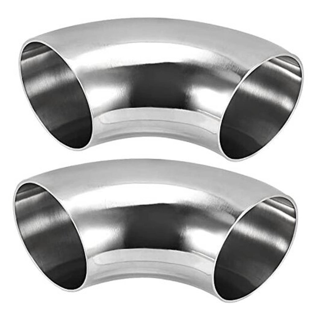 2-pack 3 in 90° stainless steel elbow fittings with polished curved ends