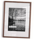 20 x 30 walnut wood picture frame with glass and white mat, front view