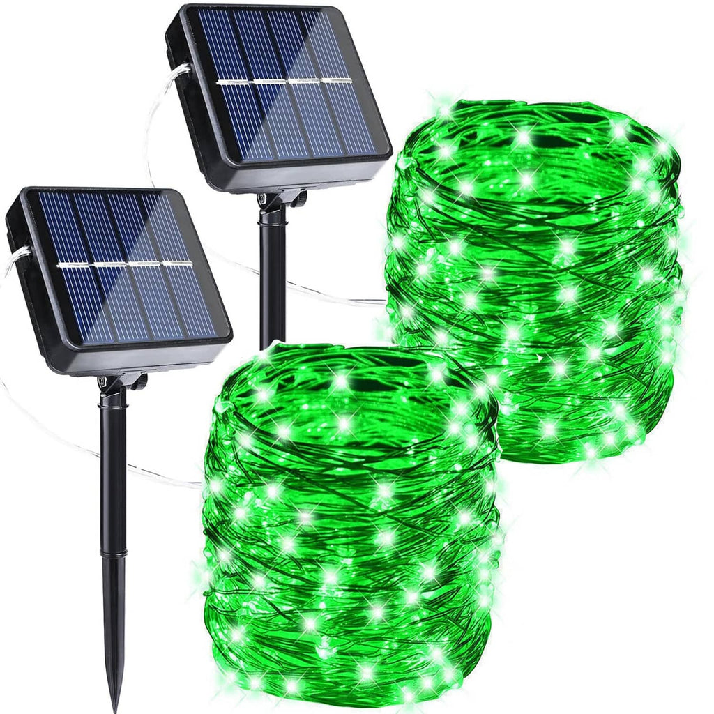 Solar fairy lights set with two solar panels and two green LED wire rolls