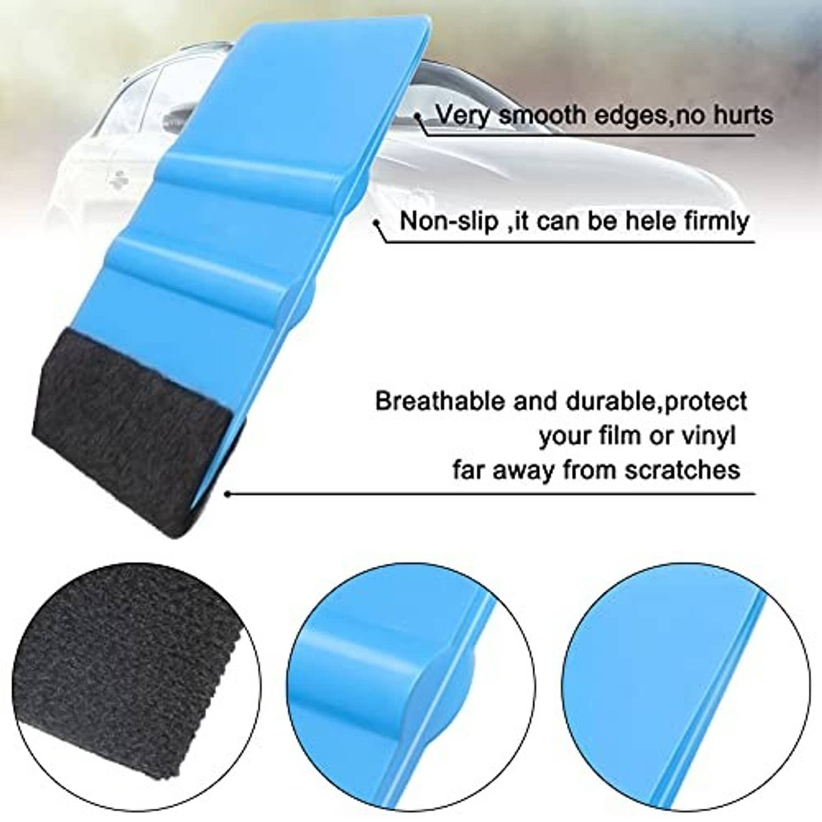 Blue felt-edge squeegee tool with non-slip grip, smooth edge for vinyl use