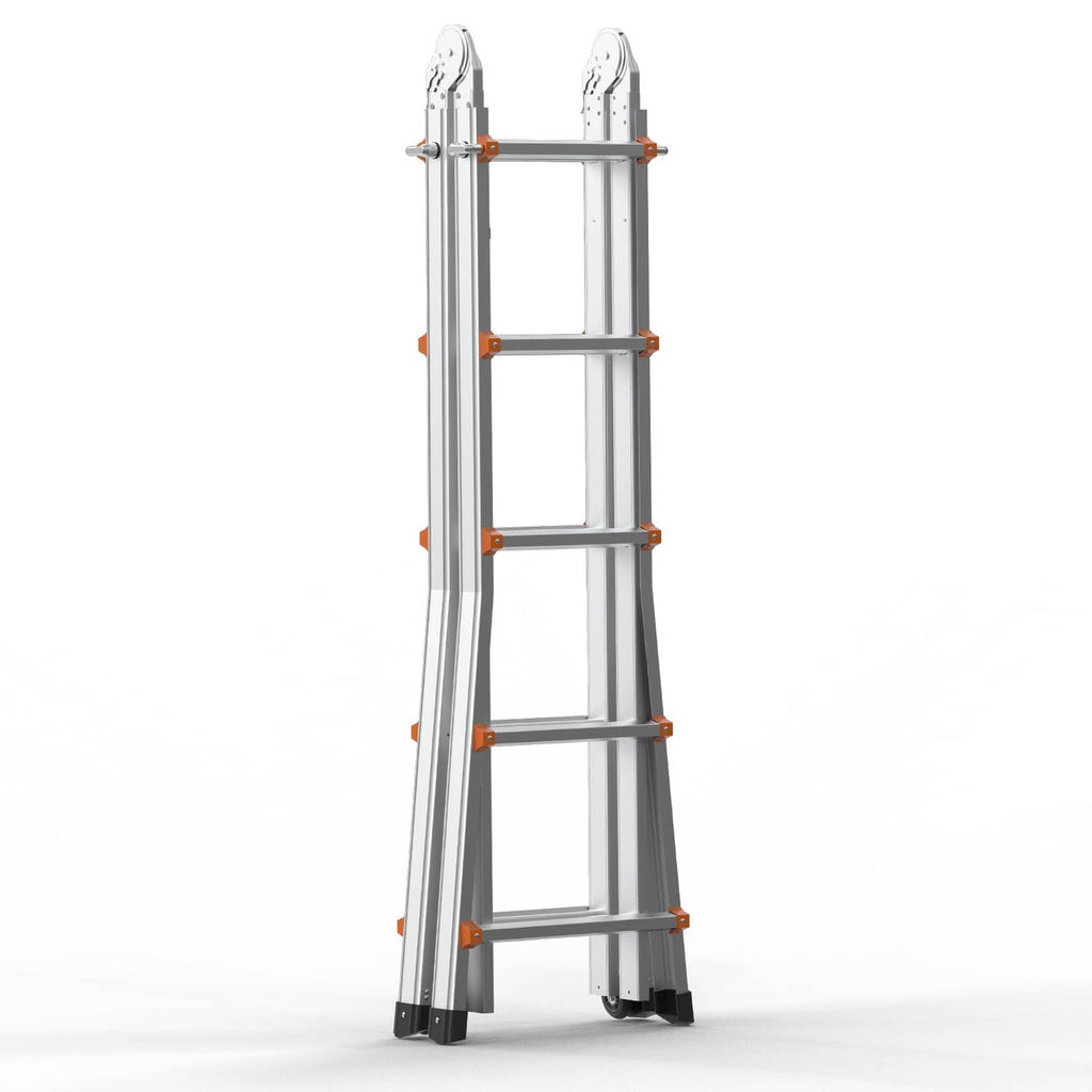 17 ft telescoping A-frame ladder with aluminum rails and orange rung locks