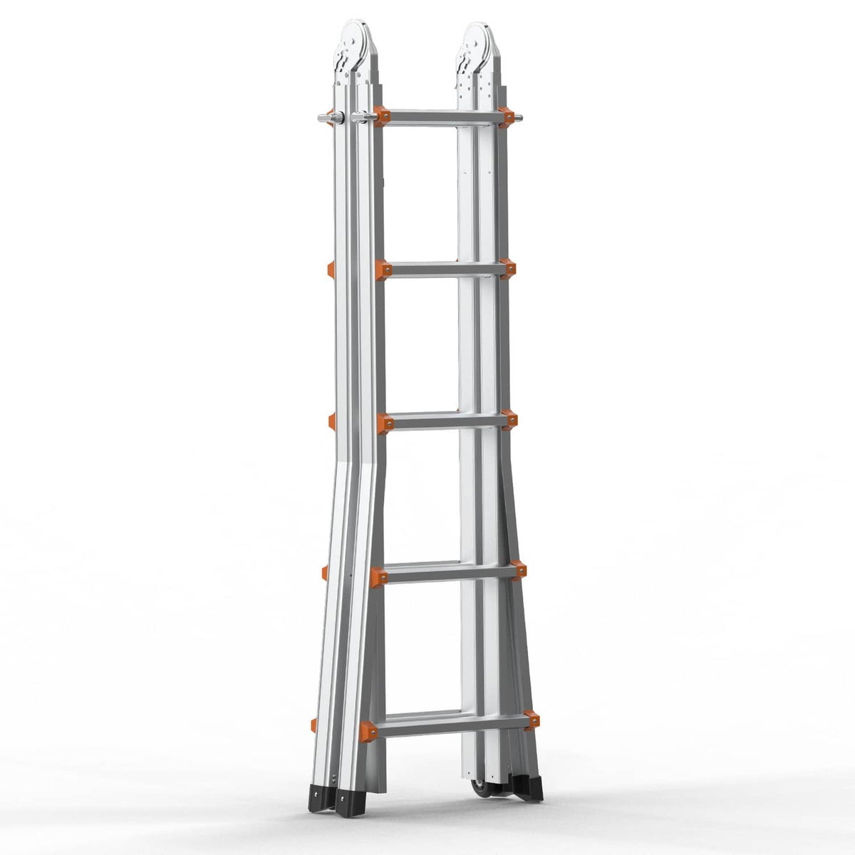 17 ft telescoping A-frame ladder with aluminum rails and orange rung locks