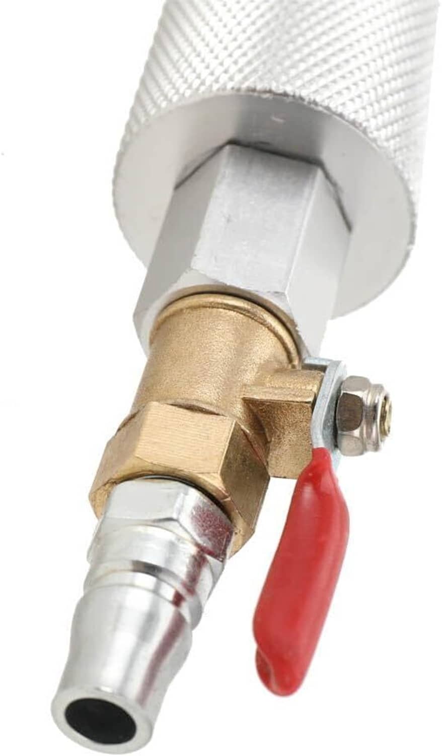 Brass pneumatic control valve with red trigger and metal inlet fitting