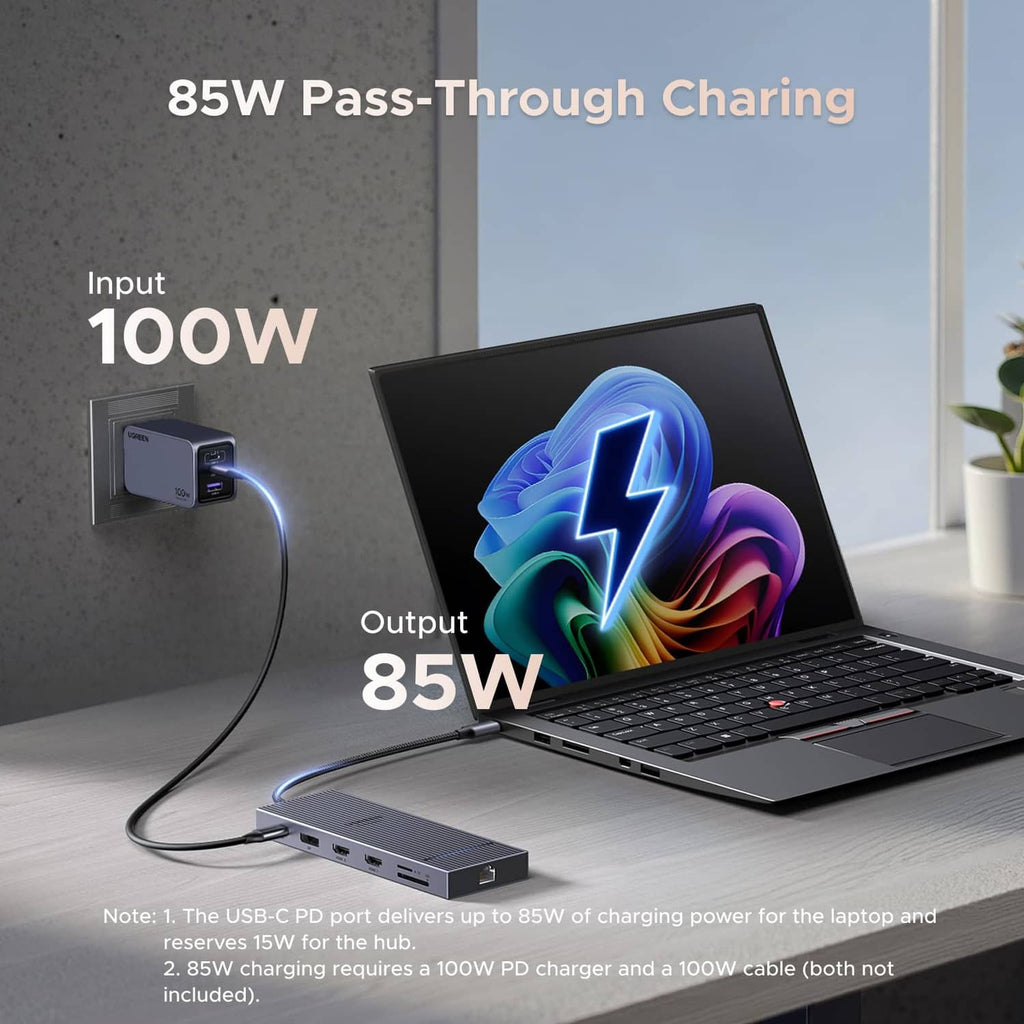 UGREEN USB-C docking station with 85W pass-through charging and USB ports