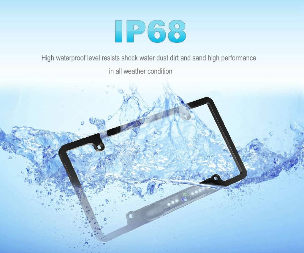 Waterproof backup camera license plate frame for rear-view, IP68 design