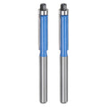 2-pack flush trim router bits with blue guide sleeves and silver shanks