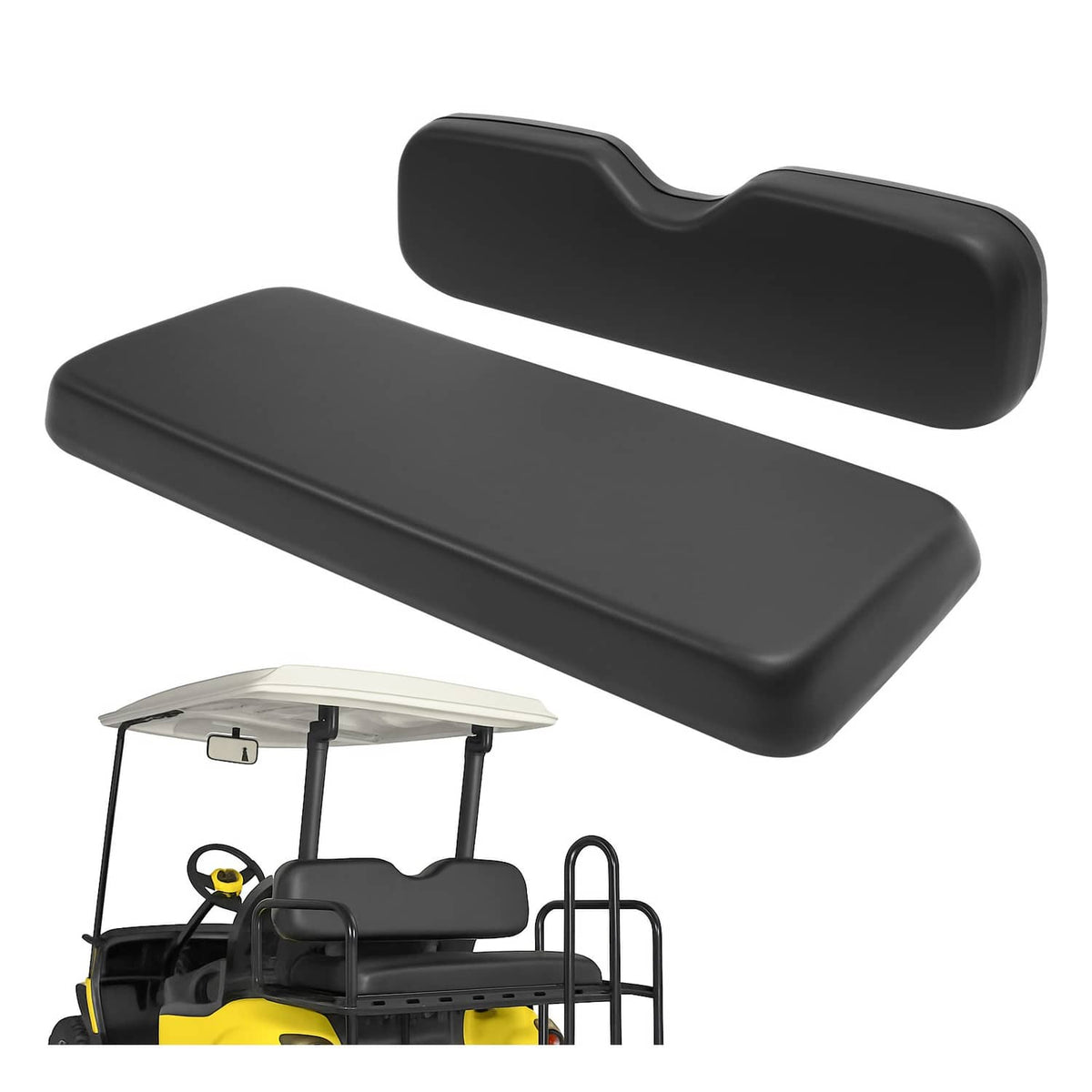 Black golf cart rear seat bottom and backrest cushion pads