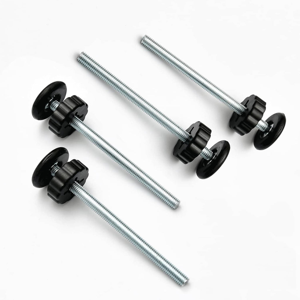 Black spindle rods with black adjustment knobs, baby gate replacement parts