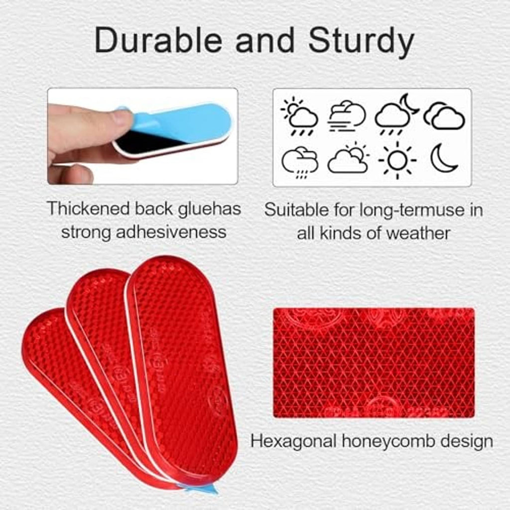 Red oval road reflector with hexagonal honeycomb pattern and adhesive backing