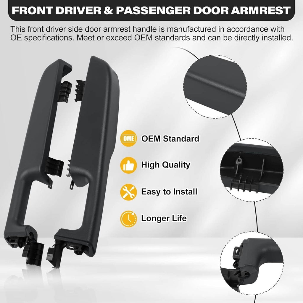 Front driver and passenger door armrest handle set with dark gray mounting clips