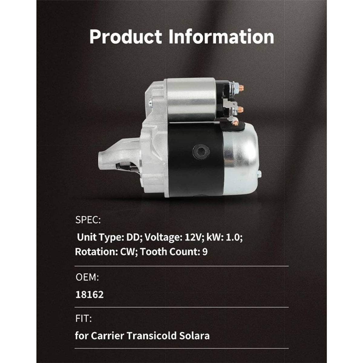 Starter motor assembly with silver casing and black center band, multiple electrical terminals