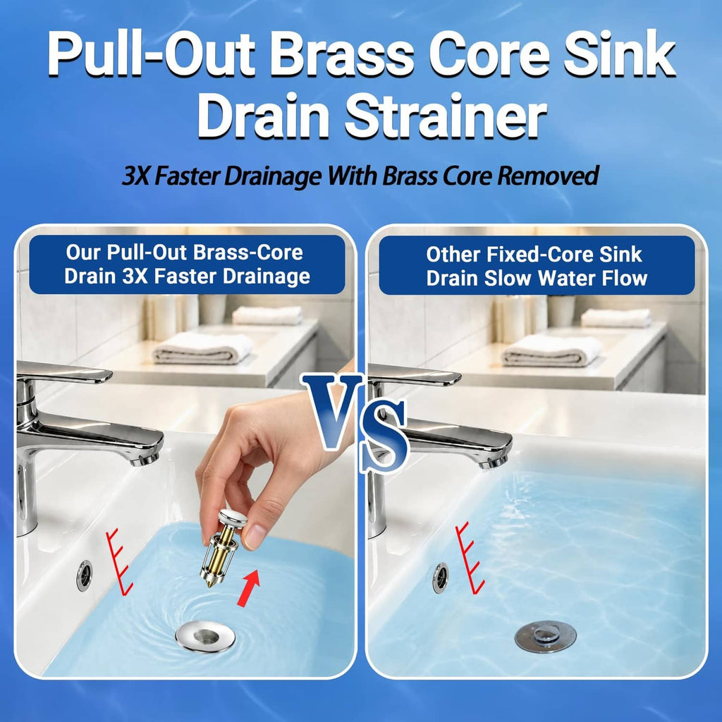 Pull-out brass core sink drain strainer with metal mesh filter basket