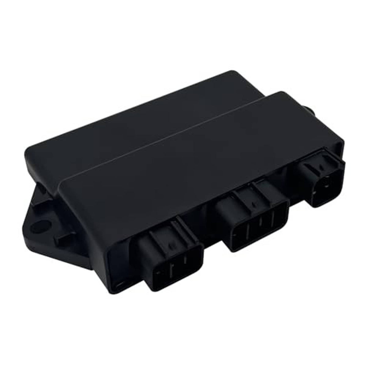 Black CDI ignition box angled view showing multiple electrical connector ports