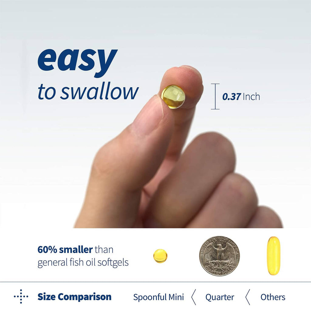 Hand holding a single yellow omega-3 fish oil softgel, easy to swallow