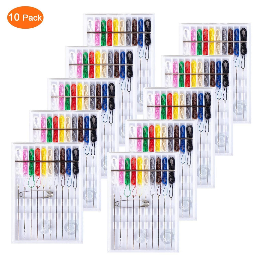 10-pack pre-threaded sewing kit organizer boxes with multicolor thread spools