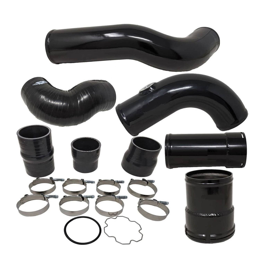 Black silicone intercooler pipe boot kit with multiple hoses, O-ring, and metal clamps