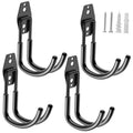 Black J-shaped garage hooks set of 4 with double mounting plates