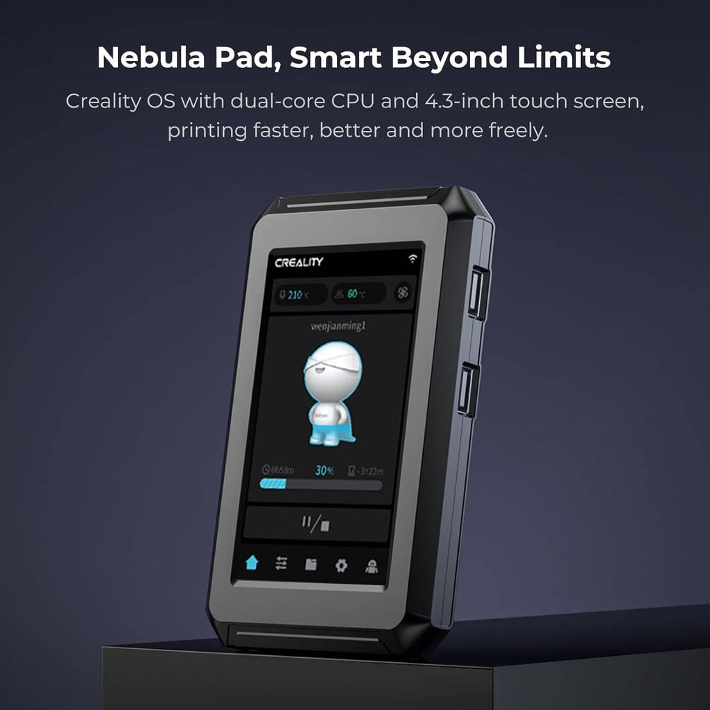 Creality Nebula Pad smart touchscreen controller angled front view with device ports