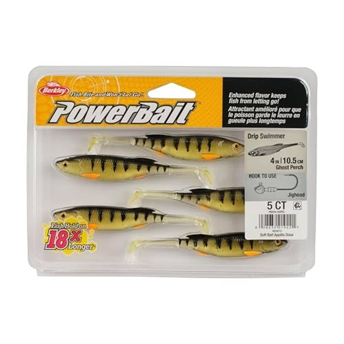Boxed set of drip swimmer soft plastic baits, yellow-green with black stripes