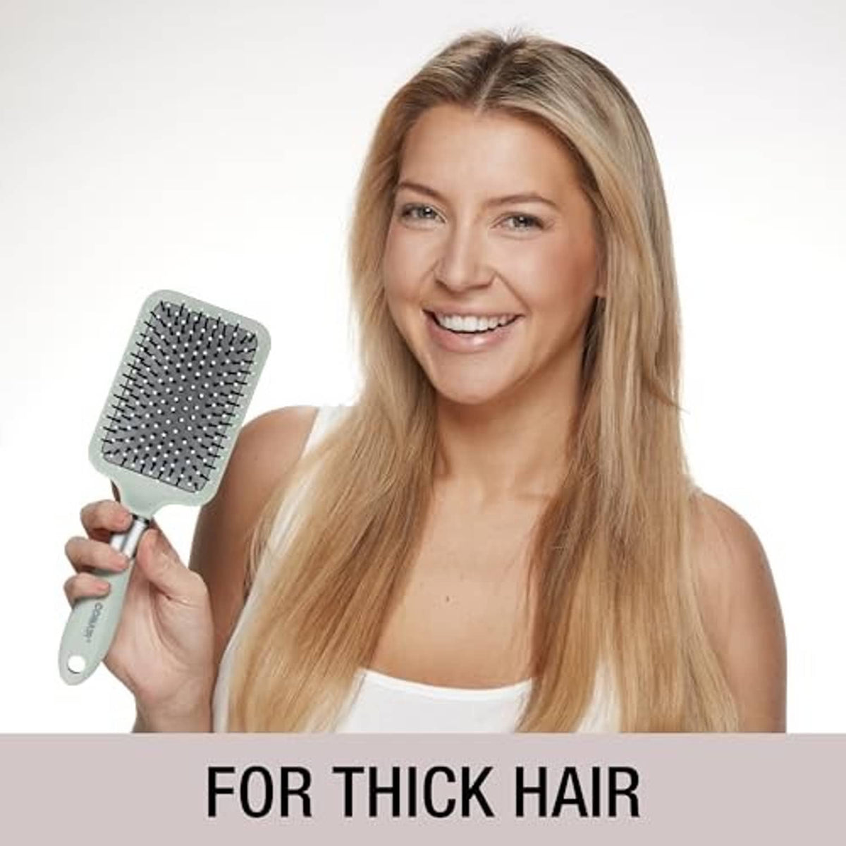 Conair velvet touch paddle hair brush with light blue handle and cushion pins
