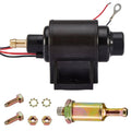 Black electric fuel pump with red/black wires and brass inlet fitting