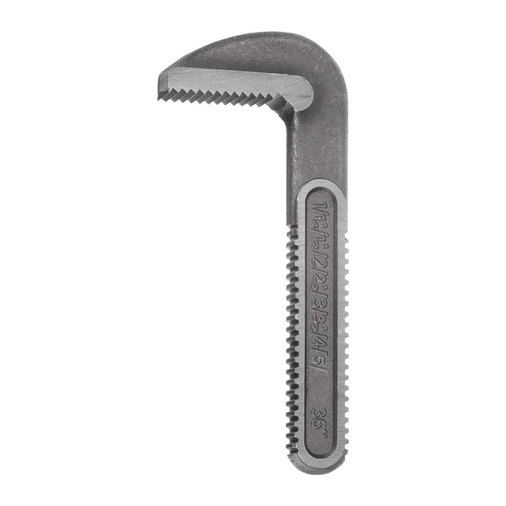 Grey pipe wrench hook jaw replacement with serrated gripping teeth