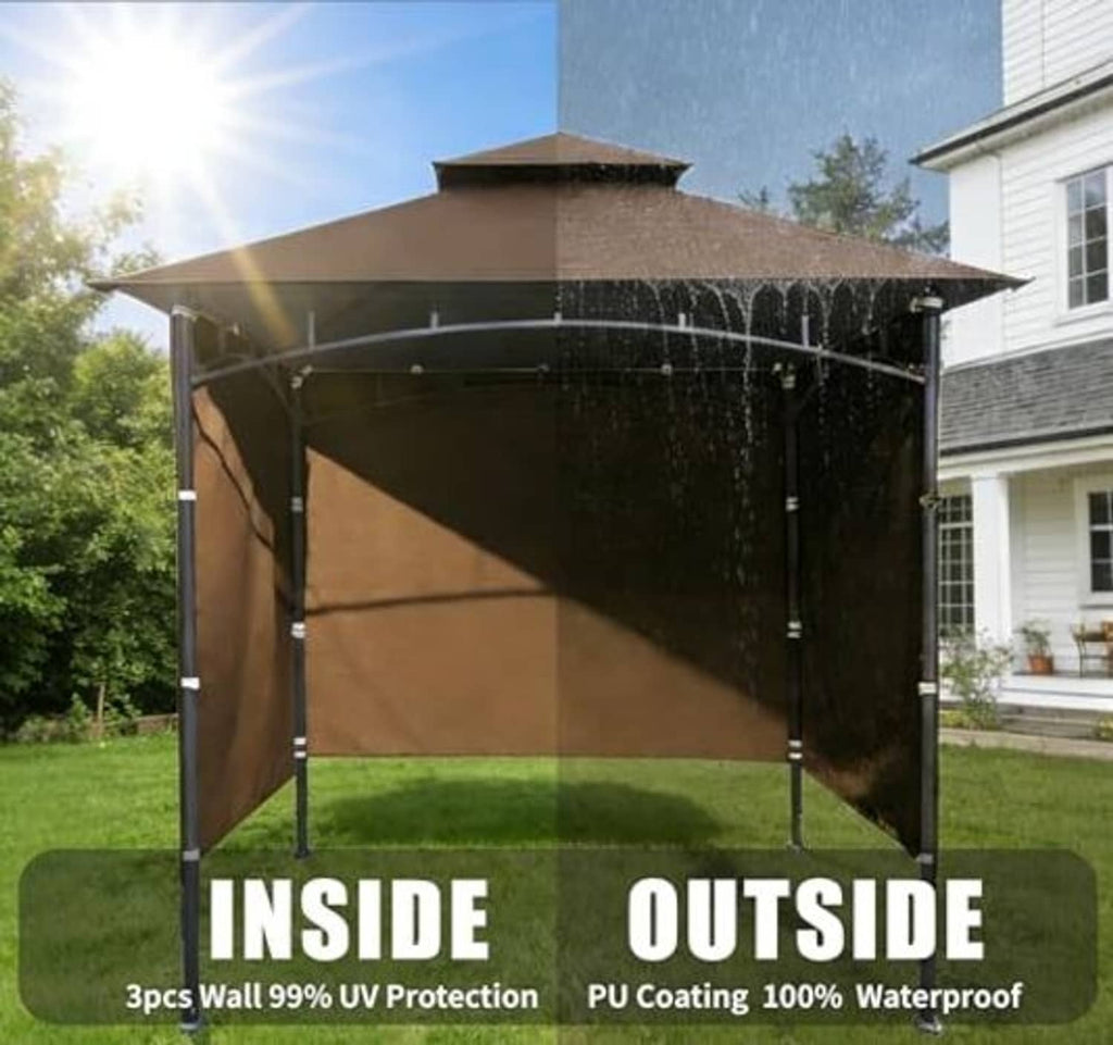 Brown waterproof grill gazebo sidewall panels with rainwater on fabric