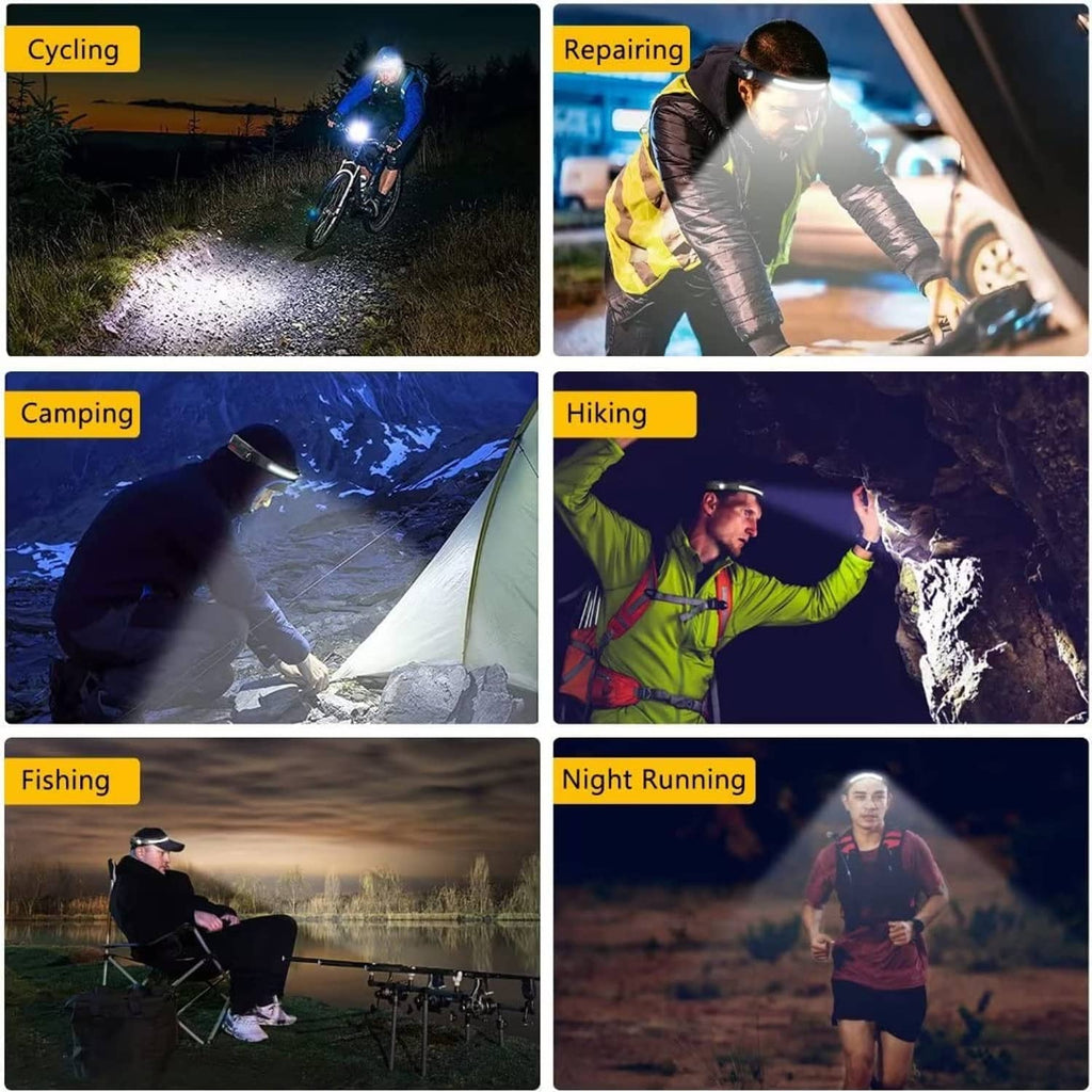 Rechargeable LED headlamp with front beam for night cycling, camping, hiking, running